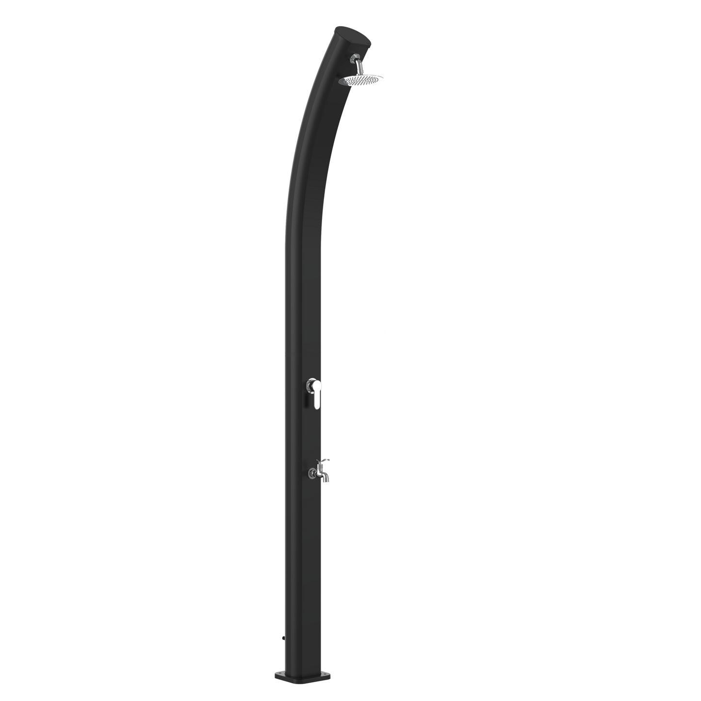 Swim & Fun Porto aluminium solar shower with black pole, rain head and foot valve