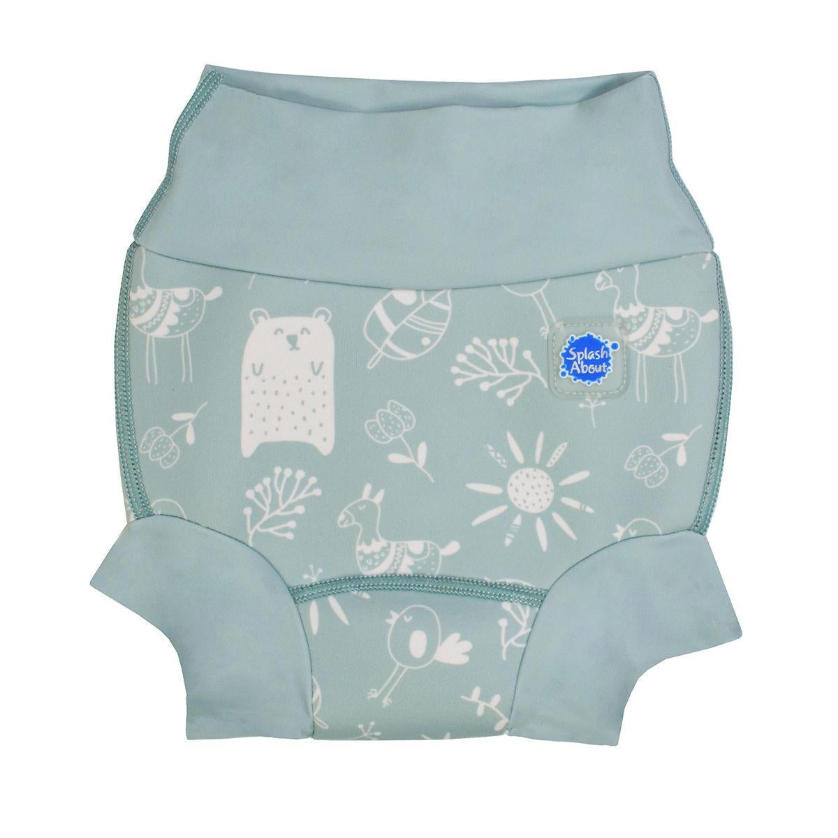 Happy Nappy blebukser Sunny Bear, lyseblå med dyr og sol print.